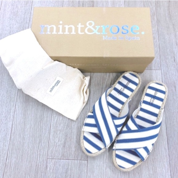 Denim blue + white stripe canvas slides 5.5, 6N, 7, 7.5N, 8, 8.5N NIB - Picture 6 of 6